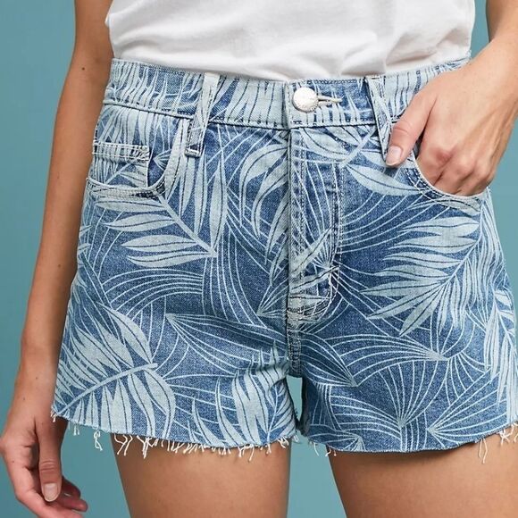 Anthro Current/Elliott Womens Size 25 Palm Print High Rise Denim Jean Shorts - Picture 2 of 14